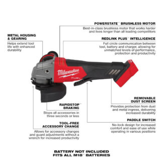 Milwaukee 2880-20 M18 FUEL 4-1/2" / 5" Grinder - Paddle Switch, No-Lock - Tool Only