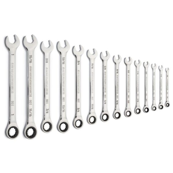 GearWrench 86959 90-Tooth 12 Point SAE Combination Ratcheting Wrench Set 14-Piece