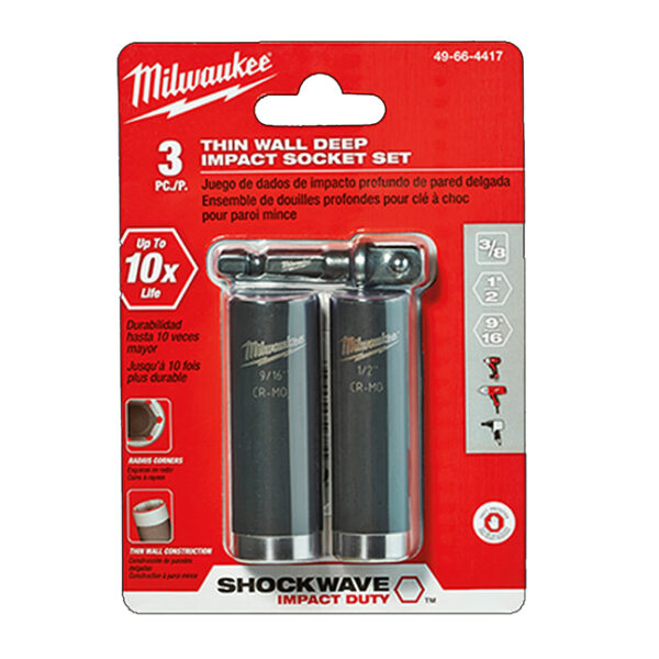 Milwaukee 49-66-4417 3-Piece SHOCKWAVE Impact Duty 3/8" Drive SAE Deep 6-Point Socket Set