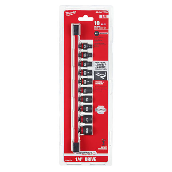 Milwaukee 49-66-7000 SHOCKWAVE Impact Duty 1/4"Drive SAE Standard 6 Point Socket Set 10-Piece