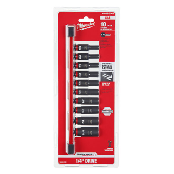 Milwaukee 49-66-7001 10PC SHOCKWAVE Impact Duty SAE Deep 6 Point Socket Set Milwaukee 49-66-7001 10PC SHOCKWAVE Impact Duty 1/4"Drive SAE Deep 6 Point Socket Set