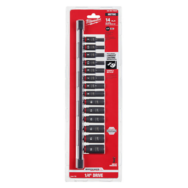 Milwaukee 49-66-7003 Milwaukee 49-66-7003 14PC SHOCKWAVE Impact Duty 1/4"Drive Metric Deep Length 6-Point Socket Set