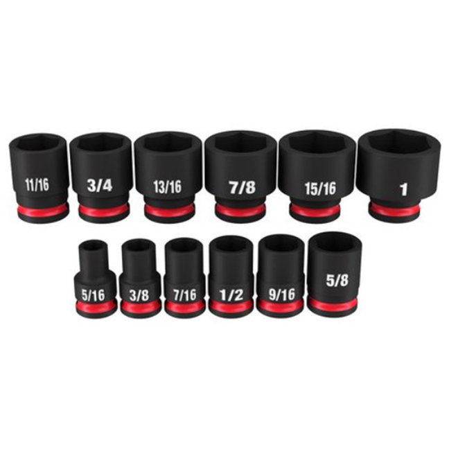 Milwaukee 49-66-7005 12pc 3/8” Drive SAE Impact Socket Set – 6-Point, Standard Depth