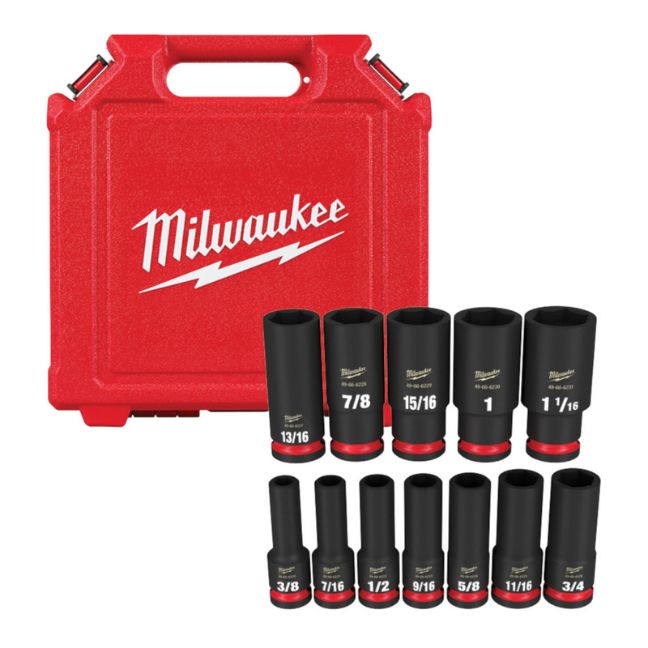 Milwaukee 49-66-7011 SHOCKWAVE IMPACT DUTY 1/2" Drive SAE 6-Point Deep Socket Set 12-Piece