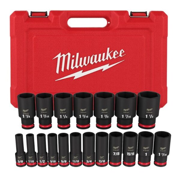 Milwaukee 49-66-7012 SHOCKWAVE IMPACT DUTY 1/2″ Drive SAE 6-Point Deep Socket Set 19-Piece