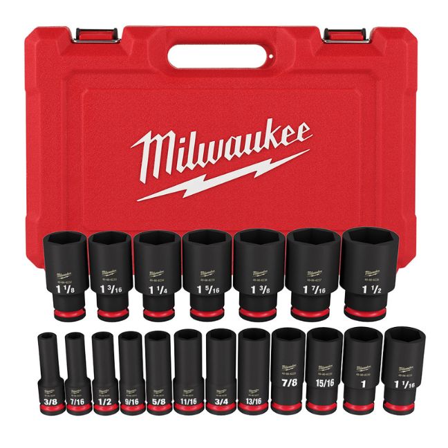 Milwaukee 49-66-7012 SHOCKWAVE IMPACT DUTY 1/2″ Drive SAE 6-Point Deep Socket Set 19-Piece