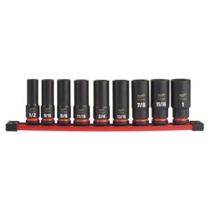 Milwaukee 49-66-7022 SHOCKWAVE IMPACT DUTY 1/2"Drive SAE 6-Point Deep Socket Set 9-Piece