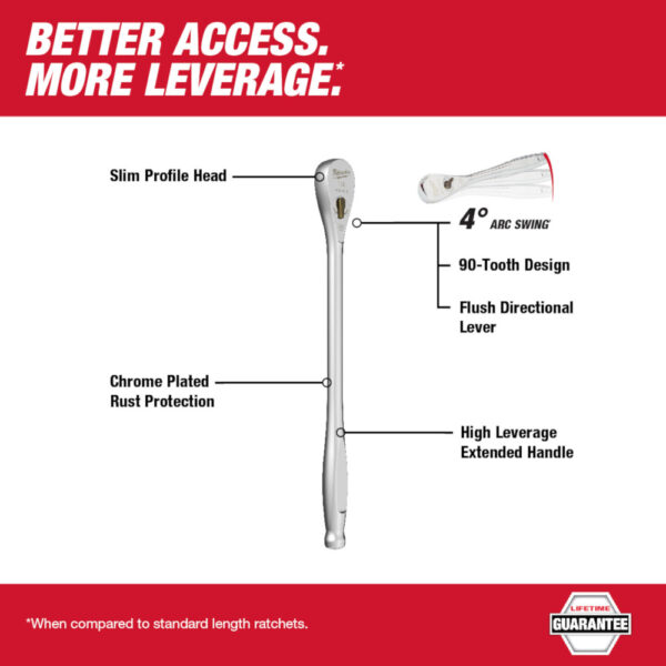Milwaukee 48-22-9005 1/4" Drive 9" Ratchet - Extended Handle