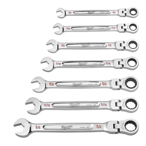 Milwaukee 48-22-9429 SAE Flex Head Ratcheting Combination Wrench Set 7-Piece