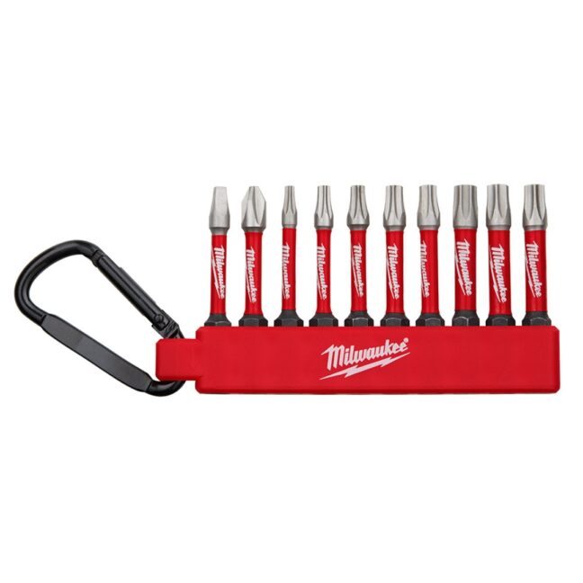 Milwaukee 48‐32‐4093 SHOCKWAVE TORX/PH2/SQ2 Carabiner Driver Bit Set 10-Piece