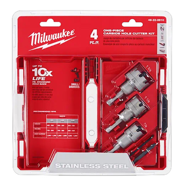 Milwaukee 49-22-8610 One-Piece Carbide Hole Cutter Kit 4-Piece