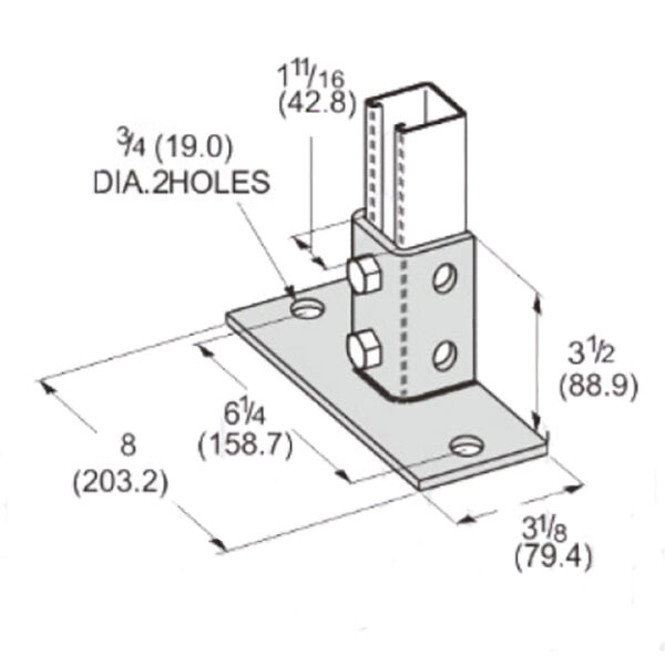 PeakSource S1902 Post Base 2 Hole PeakSource S1902 2 Hole EG Post Base for Unistrut - Flush to one side