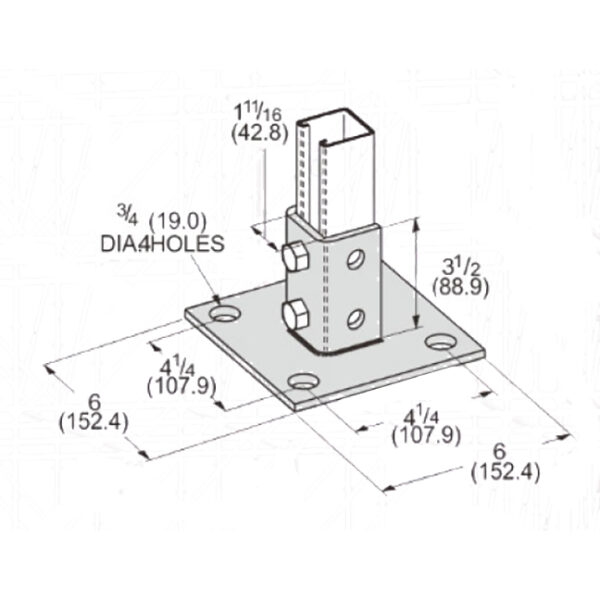 PeakSource S1905 Post Base 4 Hole Square PeakSource S1905 Post Base 4-Hole Square Centered