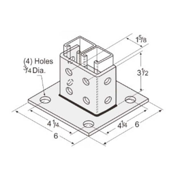 PeakSource S1910 Post Base 4 Hole Double Column PeakSource S1910 4 Hole EG Post Base for Unistrut - Double Column