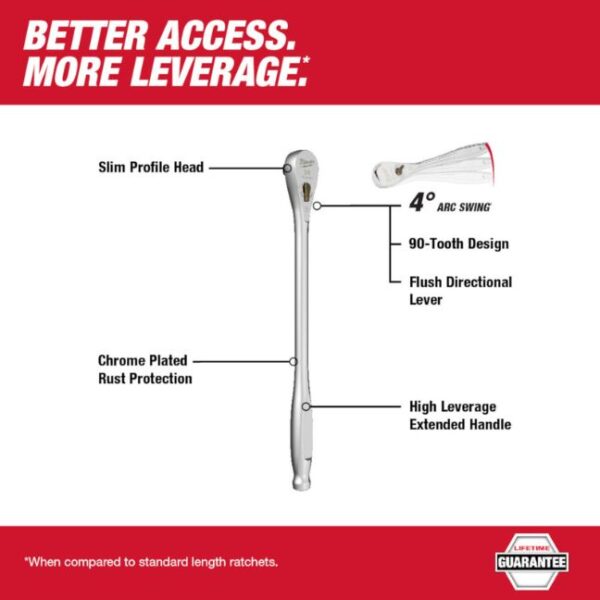 Milwaukee 48-22-9037 3/8" Drive 12" Extended Handle Ratchet