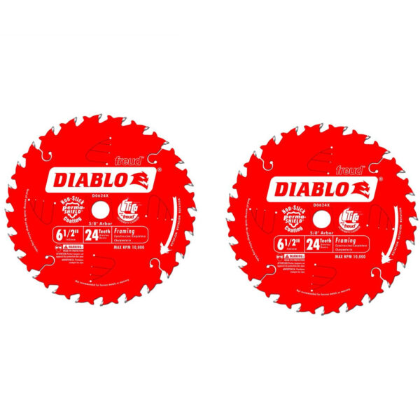 Diablo D0624PX 6-1/2" x  24T Ultra-Thin Framing/Demolition Saw Blade for Wood 2-Pack