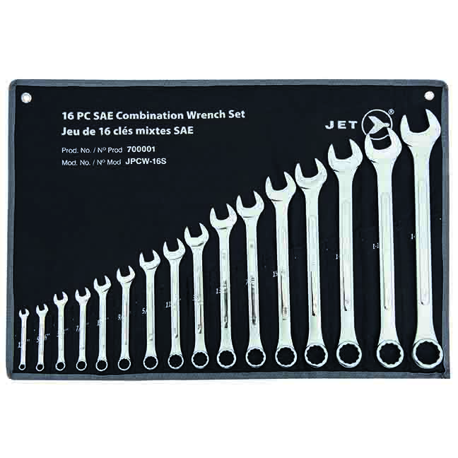 Jet 700001 JPCW-16S SAE Combination Wrench Set 1/4" to 1-1/4" 16-Piece