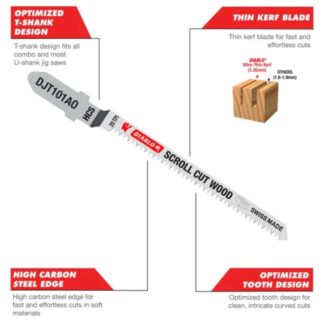 Diablo DJT101AO5 3-14 20 TPI High Carbon Steel T-Shank Jig Saw Blades for Scroll Cuts in Wood 5-Pack (1)