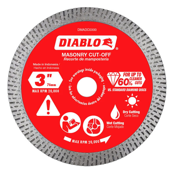 Diablo DMADC0300 3" Diamond Continuous Rim Cut-Off Discs for Masonry