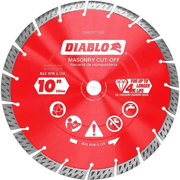Diablo DMADST1000 10" Diamond Segmented Turbo Cut-Off Discs for Masonry