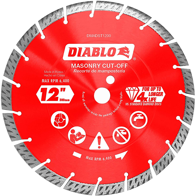 Diablo DMADST1200 12" Diamond Segmented Turbo Cut-Off Discs for Masonry