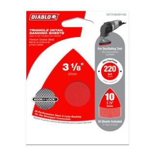 Diablo DCT318220H10G 3-1/8" 220-Grit Oscillating Detail Triangle Sanding Sheets 10-Pack