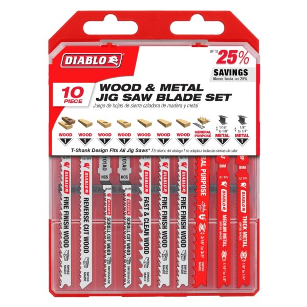 Diablo DJT10S T-Shank Jig Saw Blade Set for Wood and Metal 10-Piece