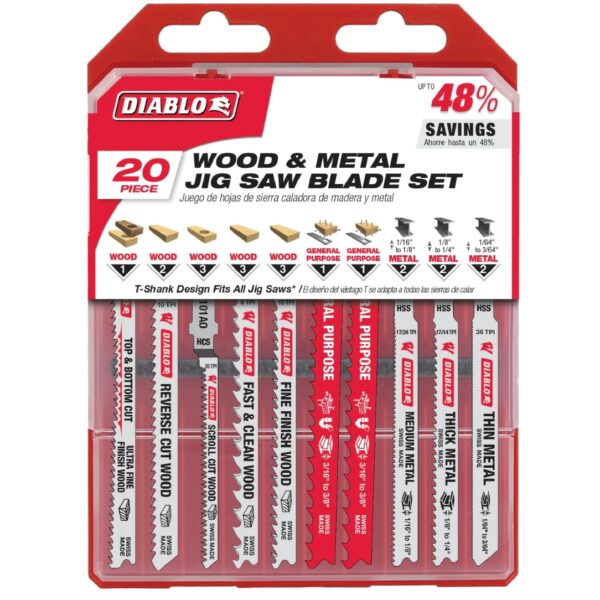 Diablo DJT20S T-Shank Jig Saw Blade Set for Wood and Metal 20-Piece