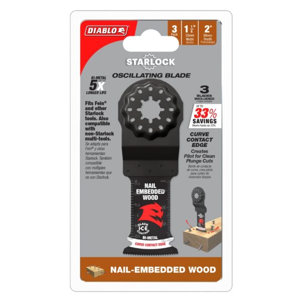 Diablo DOS125BW3 1-14 Starlock Bi-Metal Oscillating Blades for Nail-Embedded Wood 3-Pack Diablo DOS125BW3 1-1/4" Starlock Bi-Metal Oscillating Blades for Nail-Embedded Wood 3-Pack