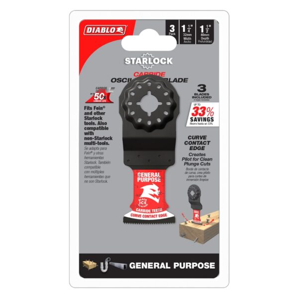 Diablo DOS125CGP3 1-1/4" Starlock Carbide Oscillating Blades for General Purpose Cuts 3-Pack