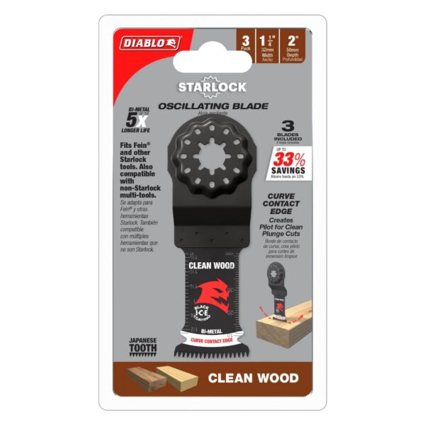 Diablo DOS125JBW3 1-1/4" Starlock Bi-Metal Oscillating Blades for Clean Wood 3-Pack