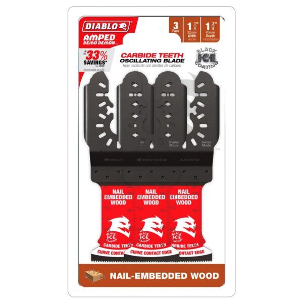 Diablo DOU125CGP3 1-1/4" Universal Fit Carbide Oscillating Blade for General Purpose Cuts 3-Pack