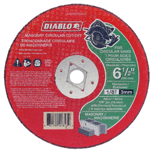 Diablo CDD065125L01C 6-1/2" Circular Saw Cut Off Wheel/Disc/Blade for Masonry Cutting