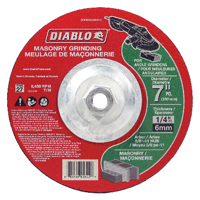 Diablo CDD070250B01C 7" x 1/4" x 5/8" Type 27 Grinder Wheel/Disc for Masonry Grinding