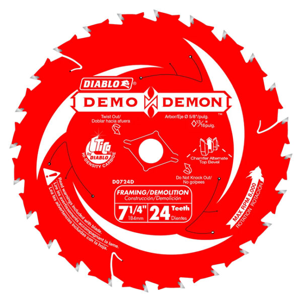 Diablo D0724DA DEMO DEMON 7-1/4" x 24T Framing/Demolition Saw Blade for Wood