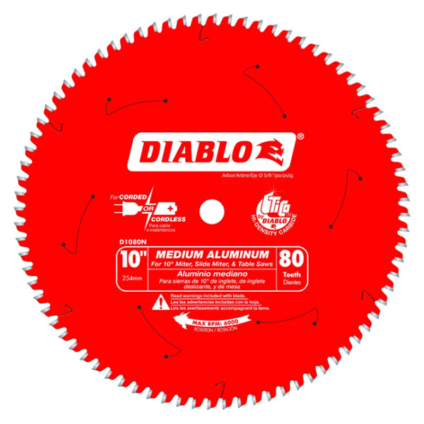 Freud D1080N Diablo D1080N 10" x 80T Saw Blade for Medium Aluminum