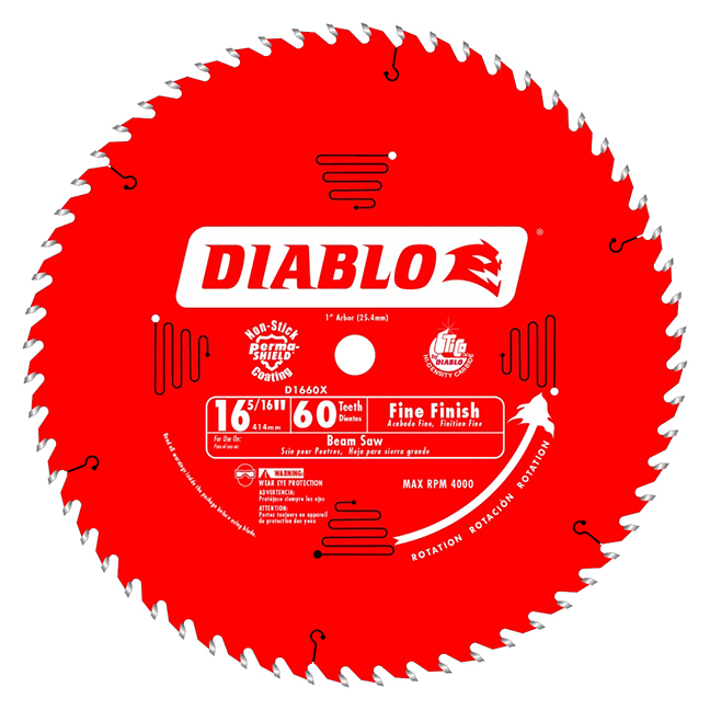 Diablo D1660X 16-5/16" x 60T Fine Finish Beam Circular Saw Blade