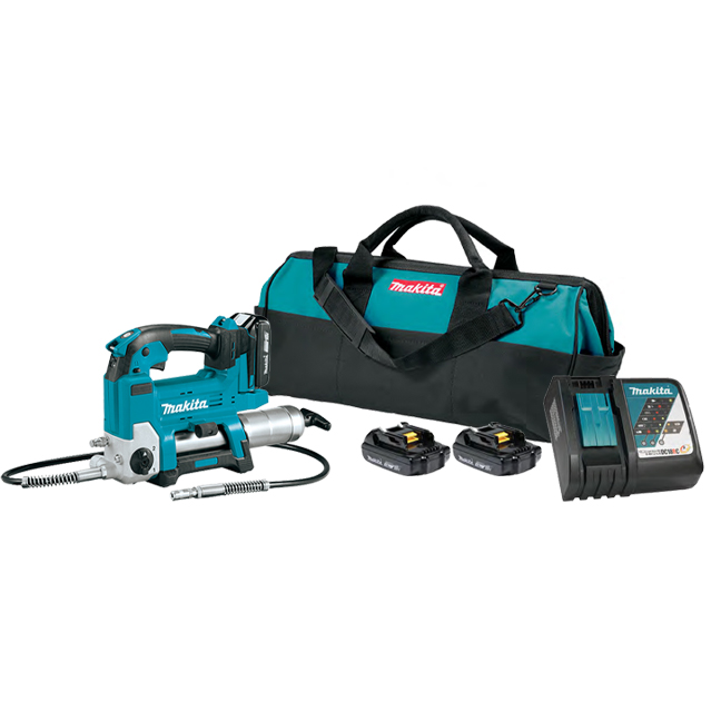 Makita DGP180YEX1 18V LXT Cordless Compact Grease Gun Kit with 2 Batteries & Rapid Charger