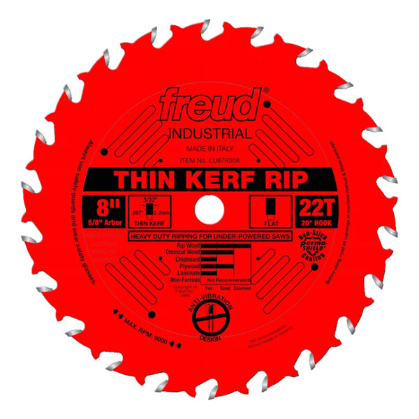 Freud LU87R008 8" x 22T x 5/8" Thin Kerf Rip Blade