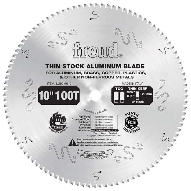 Freud LU90M010 10" x 100T x 5/8" Thin Aluminum & Non-Ferrous Metal Blade
