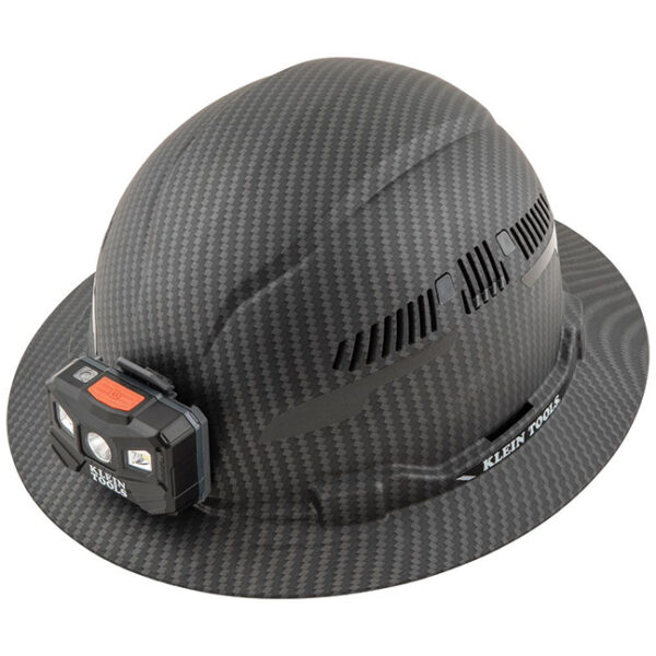 Klein 60347 Klein 60347 Full Brim Vented Premium KARBN Pattern Class C Hard Hat with Headlamp