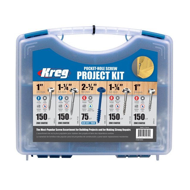 Kreg Sk03 Blue Kote™ And Zinc Coated Pocket Hole Screw Project Kit
