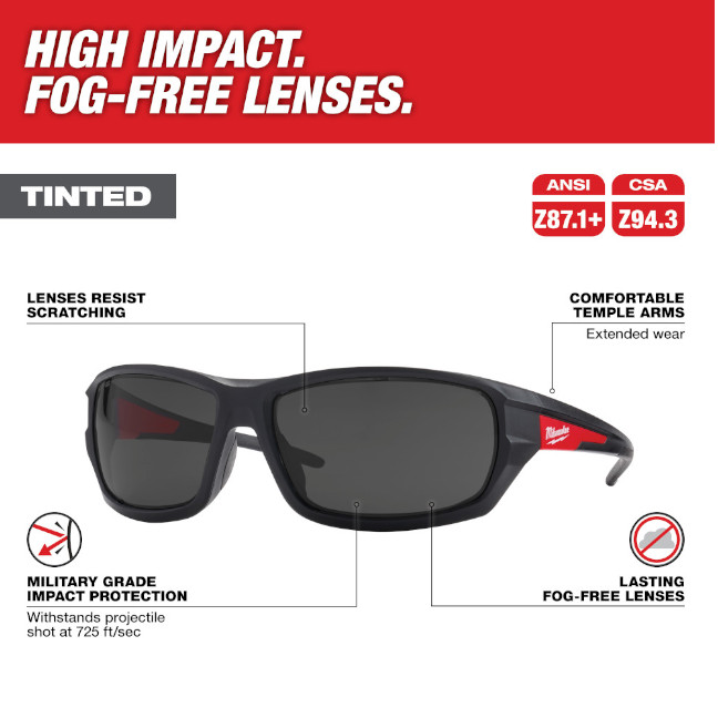 Milwaukee 48732025 Performance Safety Glasses Tinted FogFree