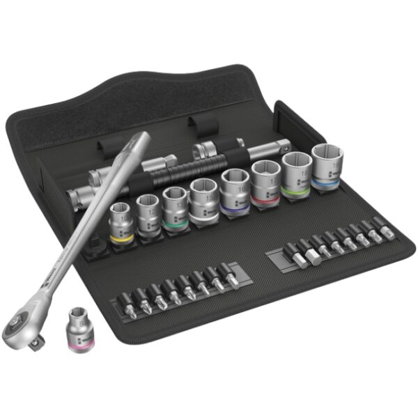 Wera 004047 8100 SB 7 Zyklop 3/8" Drive Metric Metal Ratchet Set with Push-Through 29-Piece