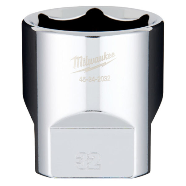 Milwaukee 43-34-2032 1/2" Drive 32mm Metric 6-Point Standard Socket with FOUR FLAT Sides