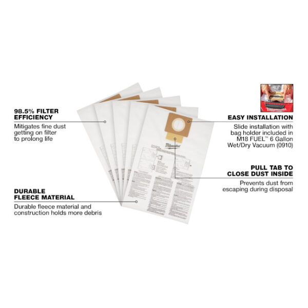 Milwaukee 49-90-1979 Fleece Bag - 5Pk