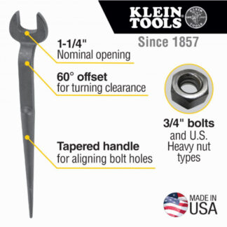 Klein 3212 Spud Wrench 1-1/4" Nominal Size for 3/4" U.S. Heavy Nuts