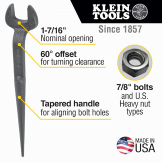 Klein 3213 Spud Wrench 1-7/16" Nominal Size for 7/8" U.S. Heavy Nuts