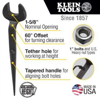 Klein 3214TT Spud Wrench with Tether Hole 1-5/8" Nominal Size for 1" U.S. Heavy Nuts