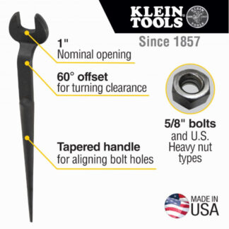 Klein 3221 Spud Wrench 1" Nominal Size for 5/8" U.S. Square Nuts